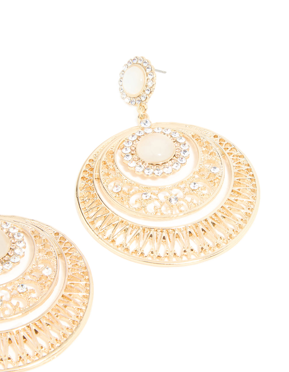 Gold Diamante Detailed Round Drop Earrings