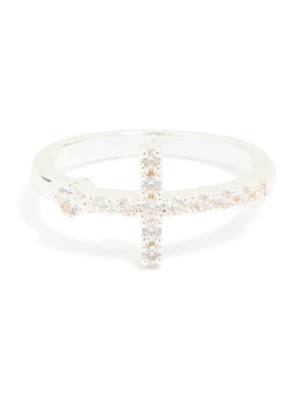 Silver Plated Cubic Zirconia Simple Side Cross Ring