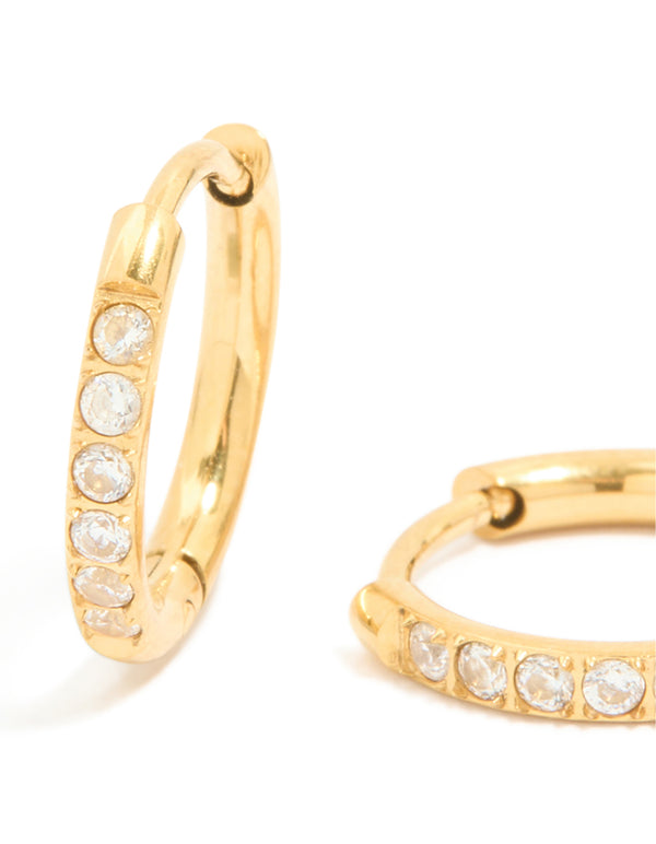 Waterproof Gold Plated Stainless Steel Prism Cubic Zirconia Prism Clicker Earrings