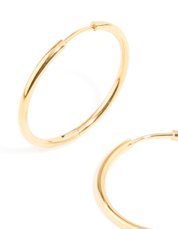 Waterproof Gold Plated Stainless Steel Clicker Hoop Earrings 30 MM