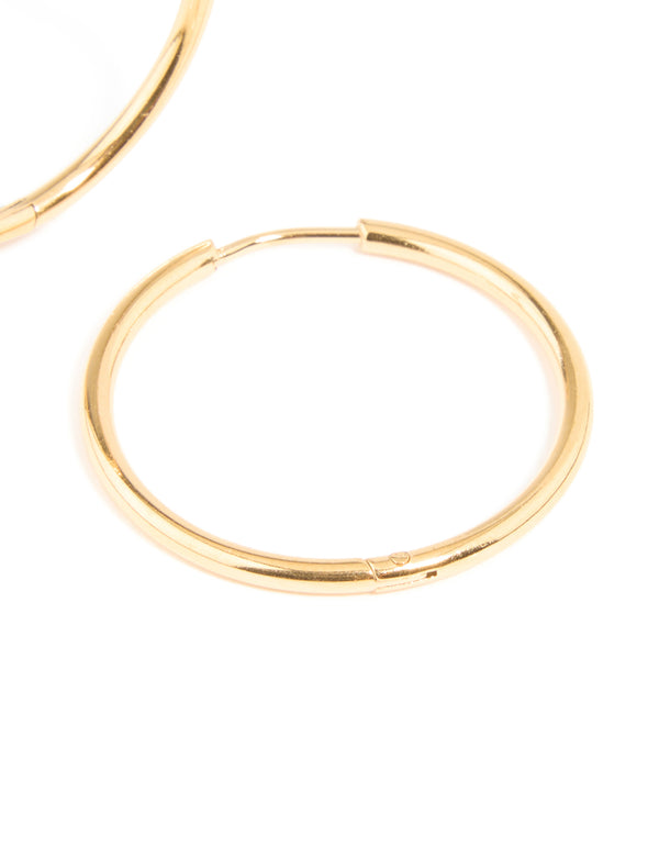 Designed with waterproof gold plated stainless steel clicker hoop earrings 30 MM post detail view
