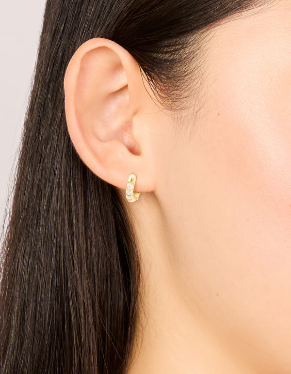 Waterproof Gold Plated Stainless Steel Prism Cubic Zirconia Huggie Earrings