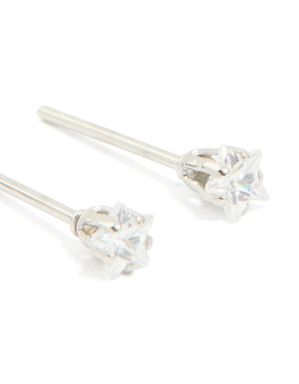Waterproof Stainless Steel Prism Cubic Zirconia Star Stud Earrings 4 MM