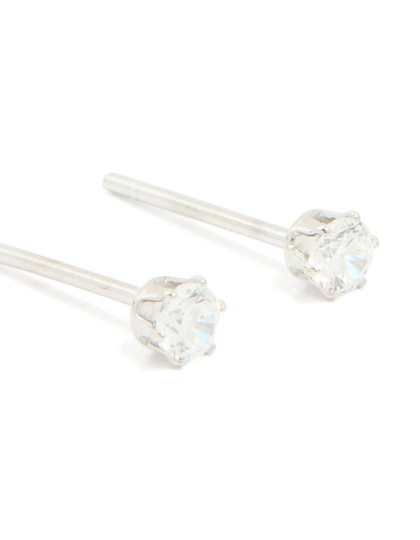 Waterproof Stainless Steel Cubic Zirconia Prism Stud Earrings 4 MM
