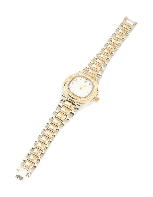 Silver & Gold Diamante Pilot Watch
