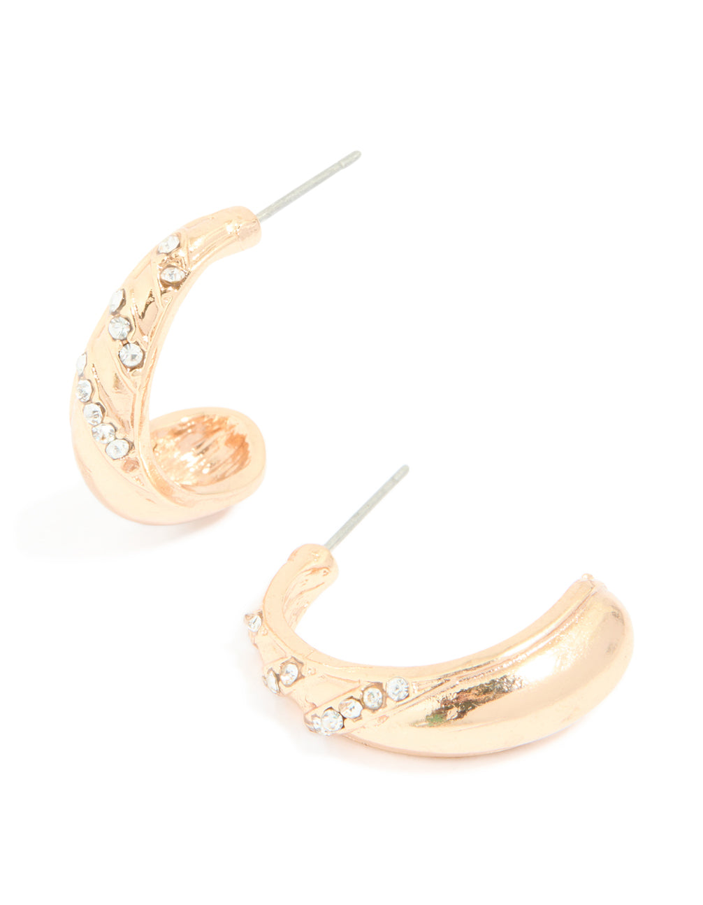 Gold Diamante Pear Open Hoop Earrings