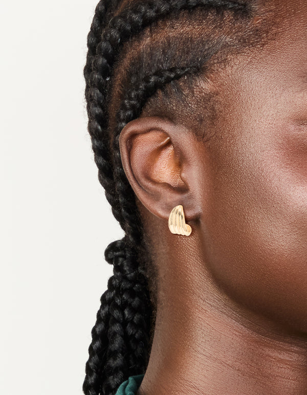 Gold Ribbed Huggie Earrings
