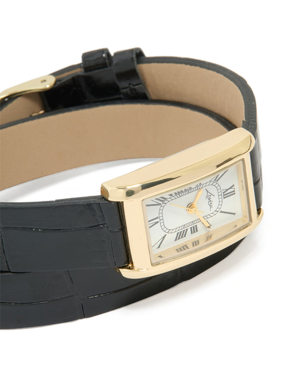 Gold PU Black Leather Snakeskin Vintage Watch