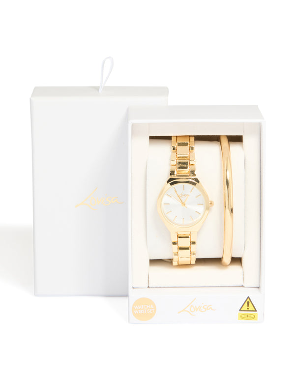 Gold Classic Wrist Cuff & Watch Set