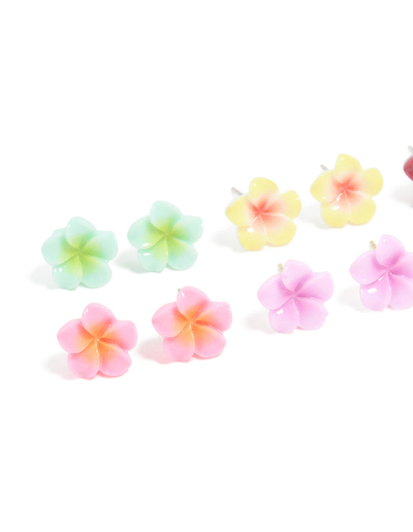 Multicoloured Frangipani Flower Stud Earrings 8-Pack