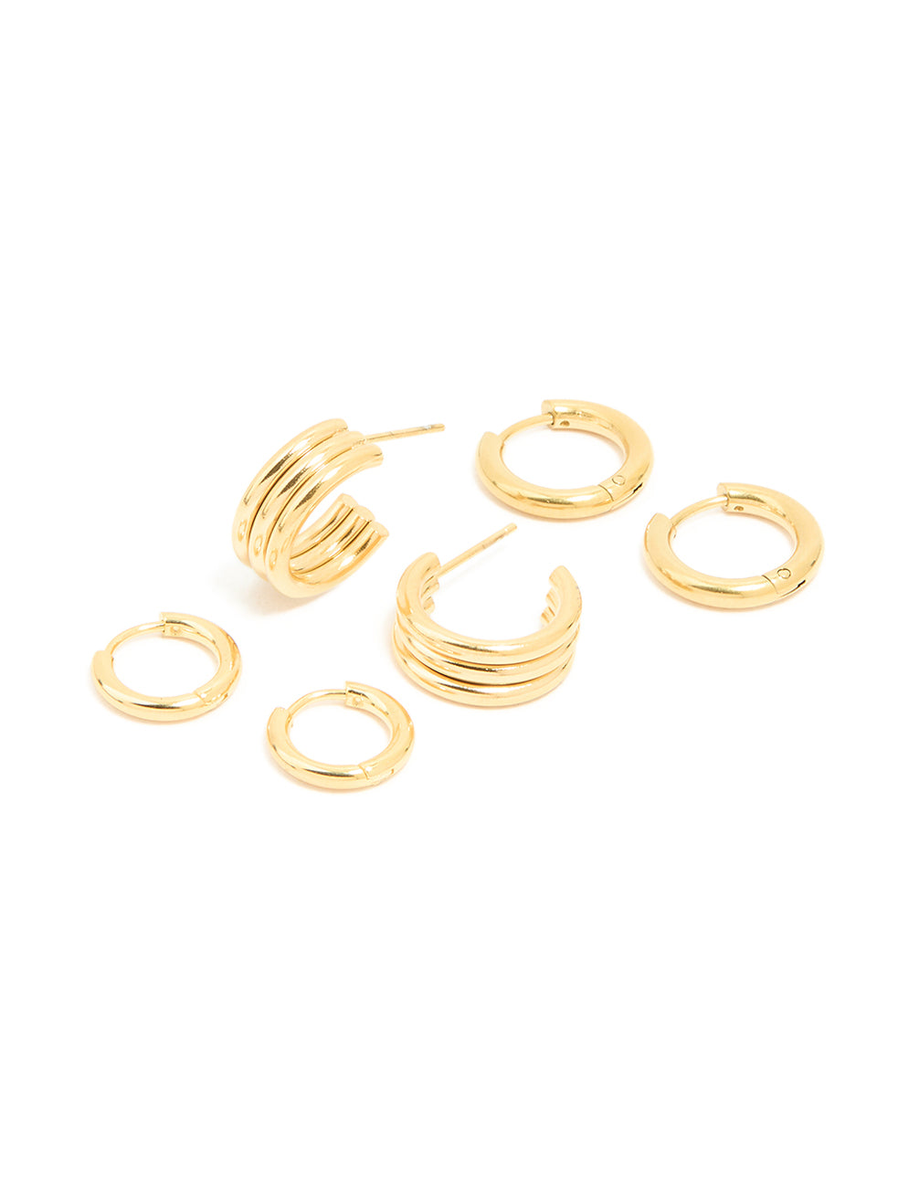 Waterproof Gold Plated Stainless Steel Thin Textured Earrings 3-Pack