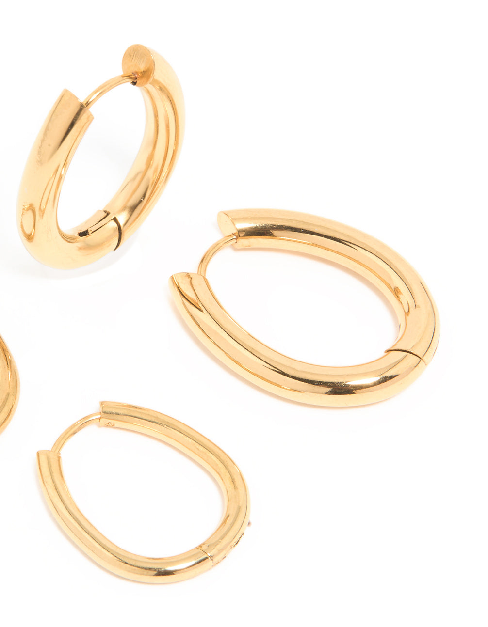 Waterproof Gold Plated Stainless Steel Oval Tube Hoop Earrings 2-Pack