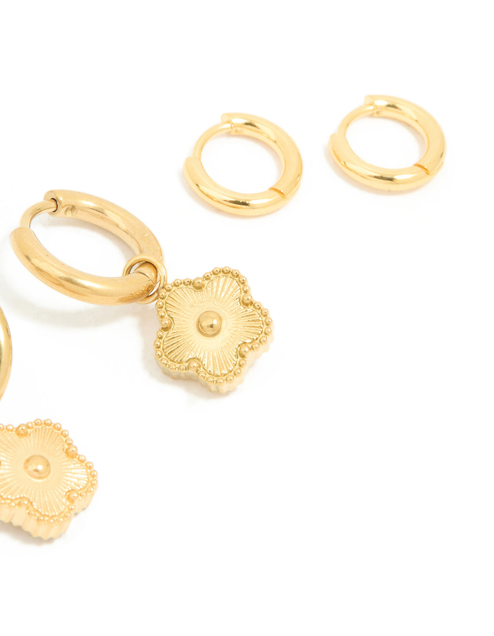 Waterproof Gold Plated Stainless Steel Flower Hoop & Cubic Zirconia Stud Earrings 3-Pack