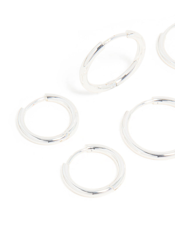 Waterproof Stainless Steel Thin Hoop Clicker Earrings 3-Pack