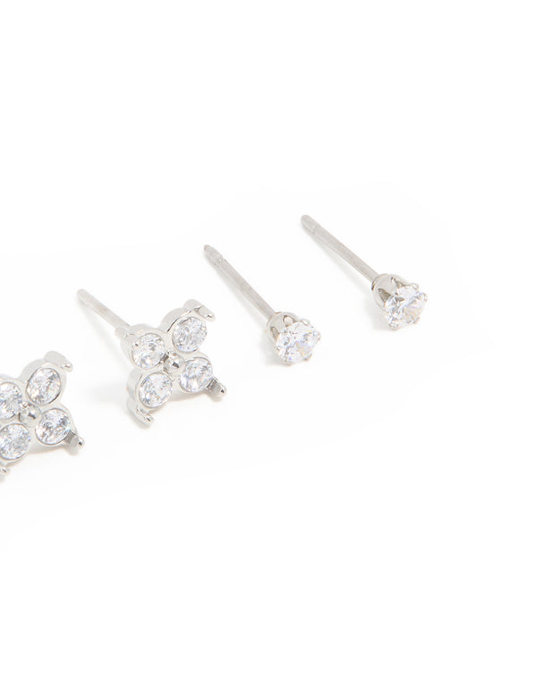 Waterproof Stainless Steel Cubic Zirconia Stud Earrings 3-Pack