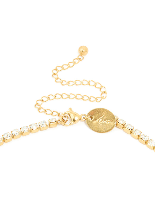Waterproof Gold Plated Stainless Steel Cubic Zirconia Tennis Necklace