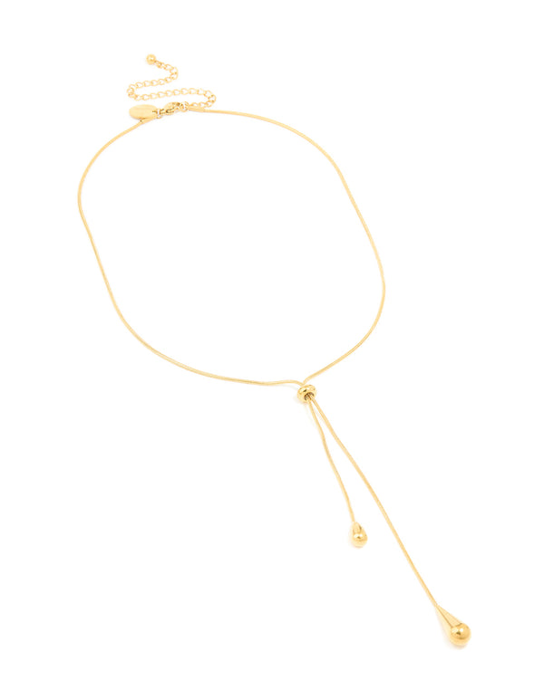 Waterproof Gold Plated Stainless Steel Pull Through Lariat Necklace