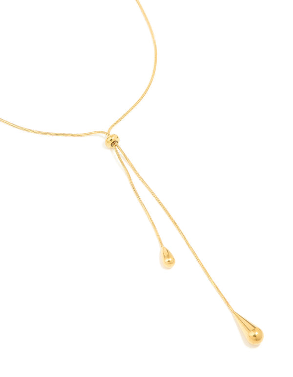 Waterproof Gold Plated Stainless Steel Pull Through Lariat Necklace