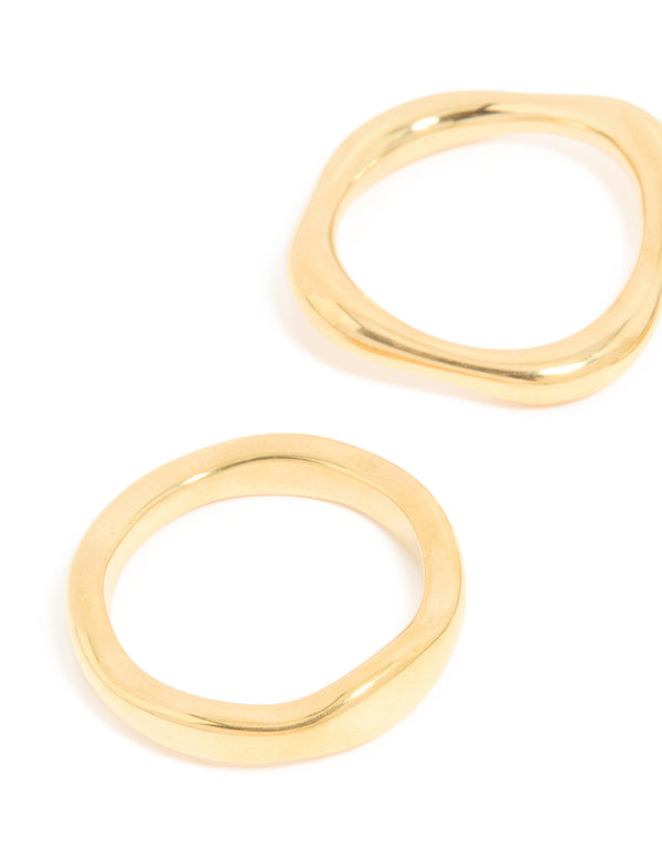 Waterproof Gold Plated Stainless Steel Organic Design Rings 3-Pack