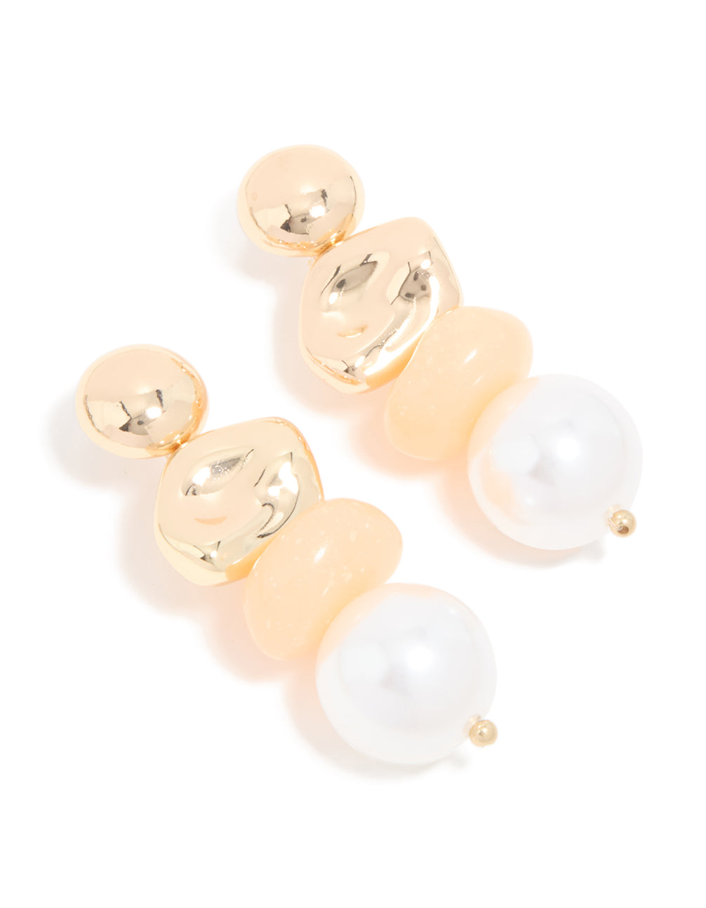 Gold Pebble & Pearl Drop Earrings