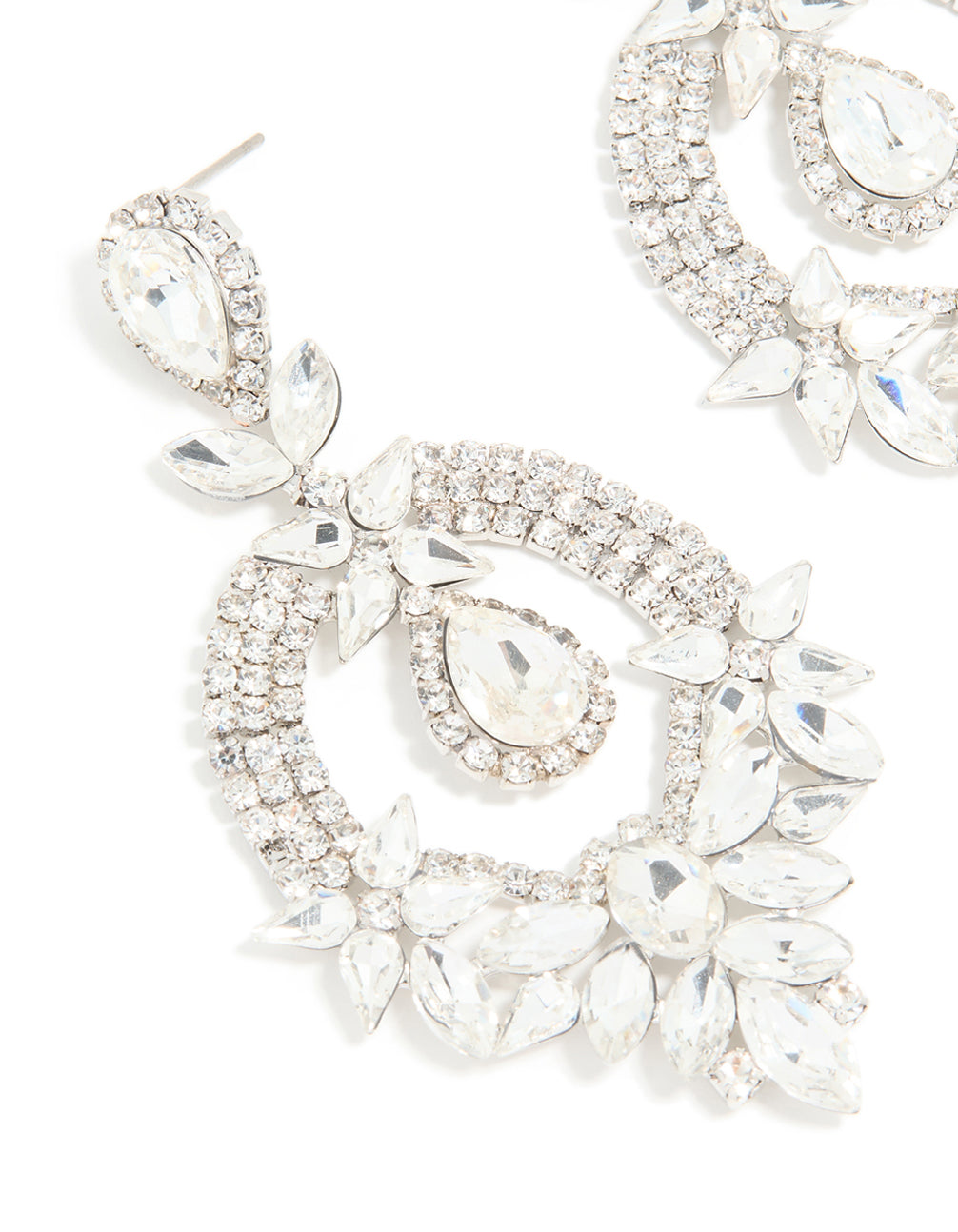 Silver Diamante Fancy Floral Drop Earrings