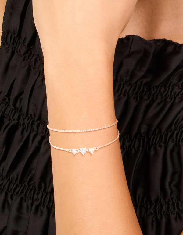 Rose Gold Plated Cubic Zirconia Heart Tennis Layered Bracelet
