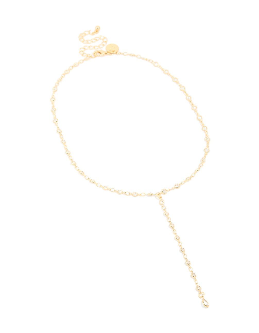 Gold Plated Cubic Zirconia Circle Detail Y-Necklace