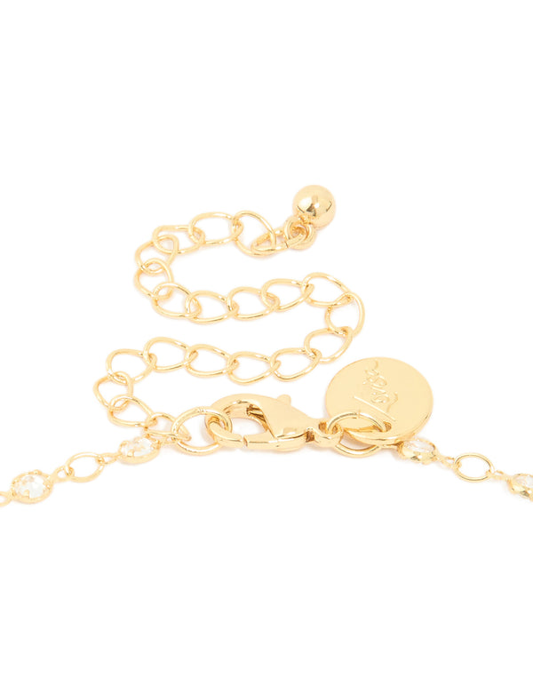 Gold Plated Cubic Zirconia Circle Detail Y-Necklace