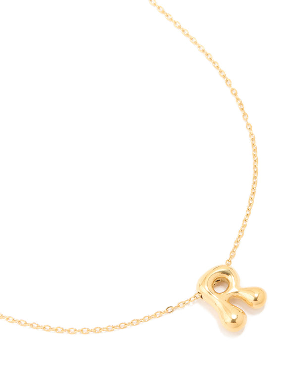 Waterproof Gold Plated Stainless Steel Large Bubble Letter R Necklace