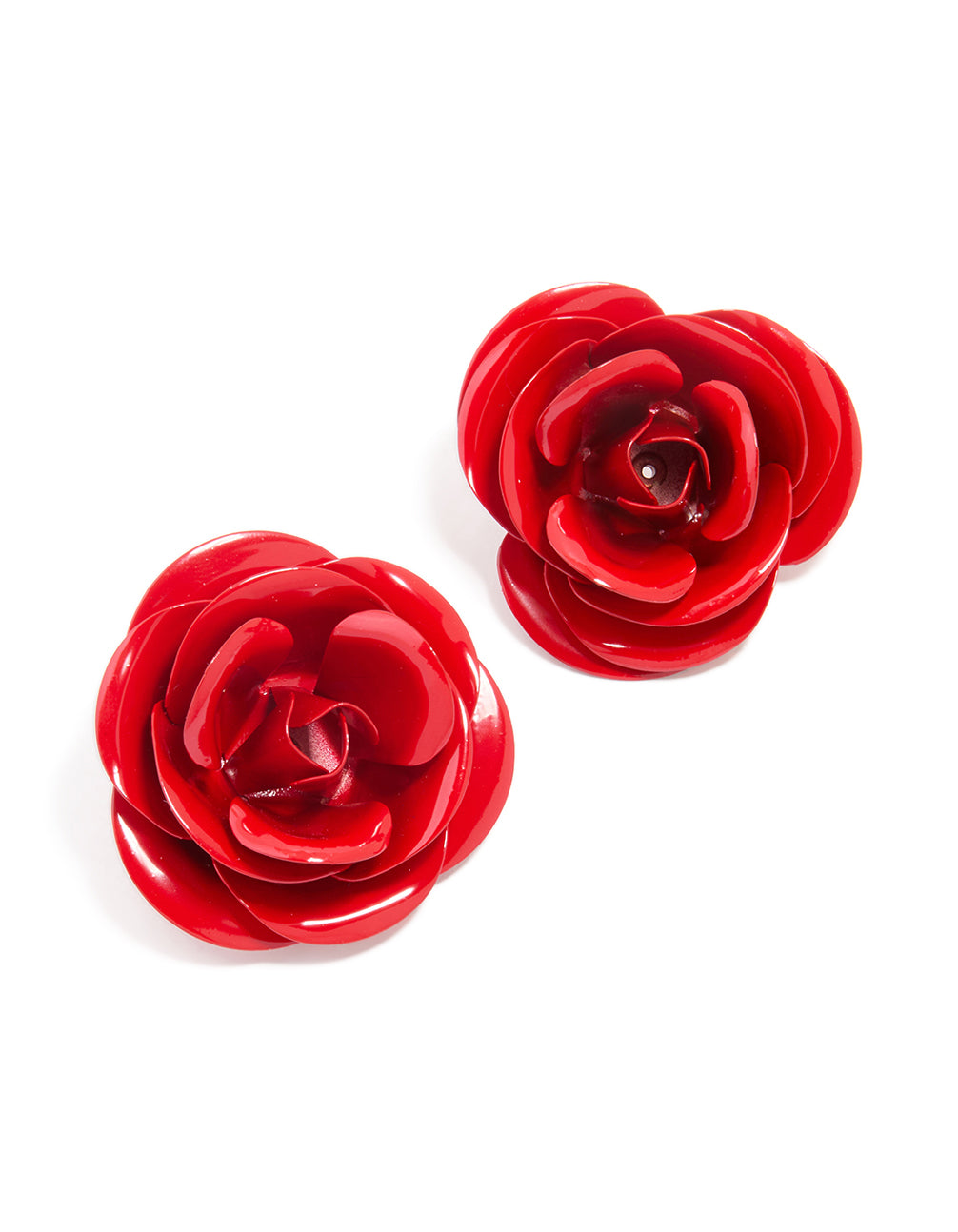 Red Coated Metal Rose Flower Stud Earrings