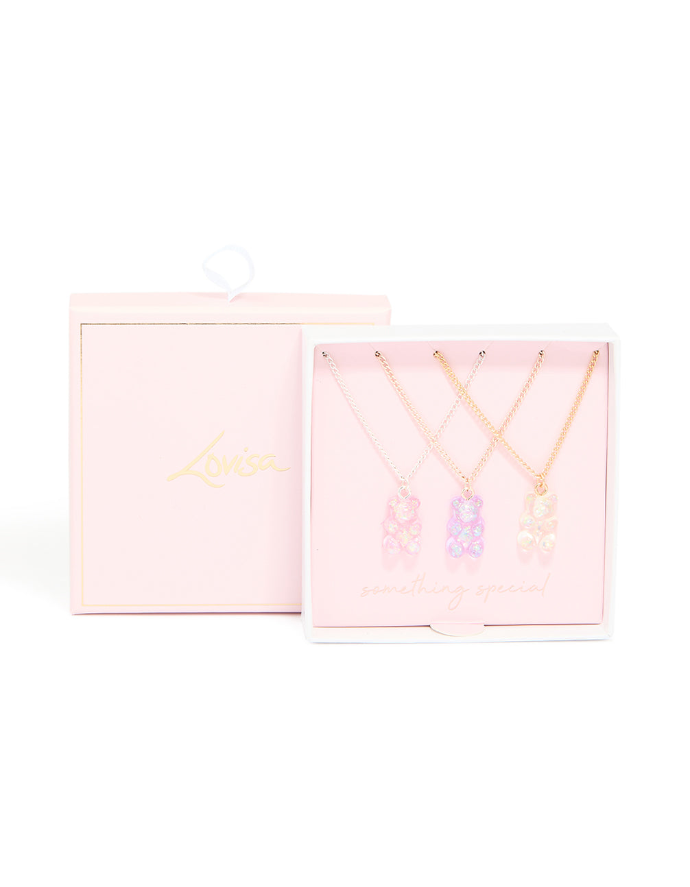 Mixed Metal Holographic Teddy Bear Necklaces 3-Pack