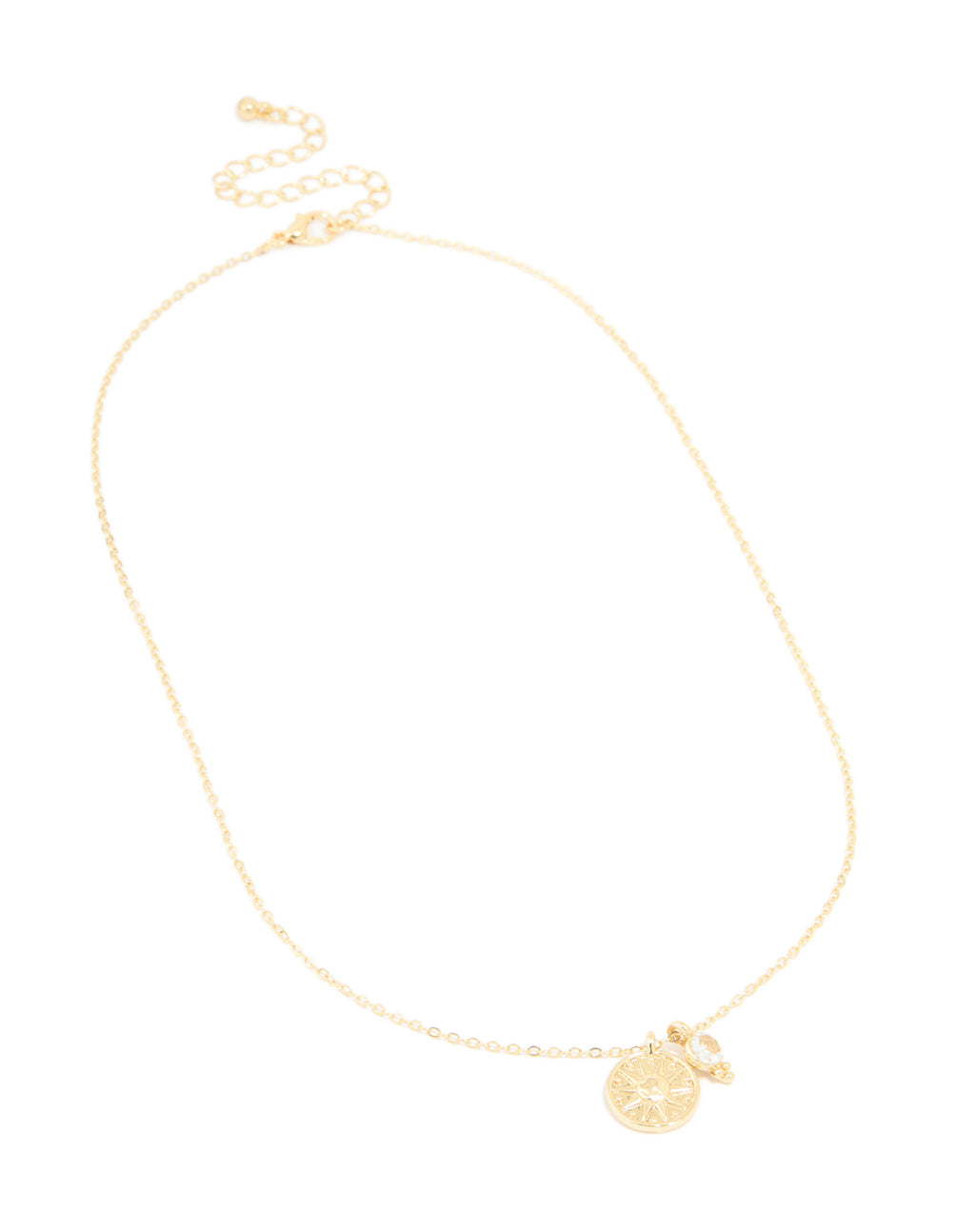 Gold Plated Cubic Zirconia & Star Disc Pendant Necklace