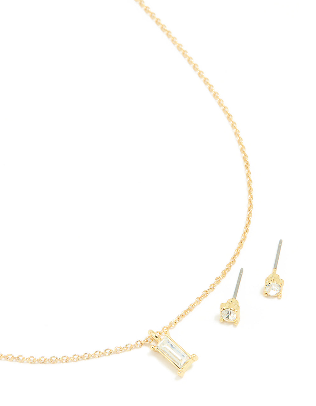 Gold Plated Baguette Necklace & Earrings Set