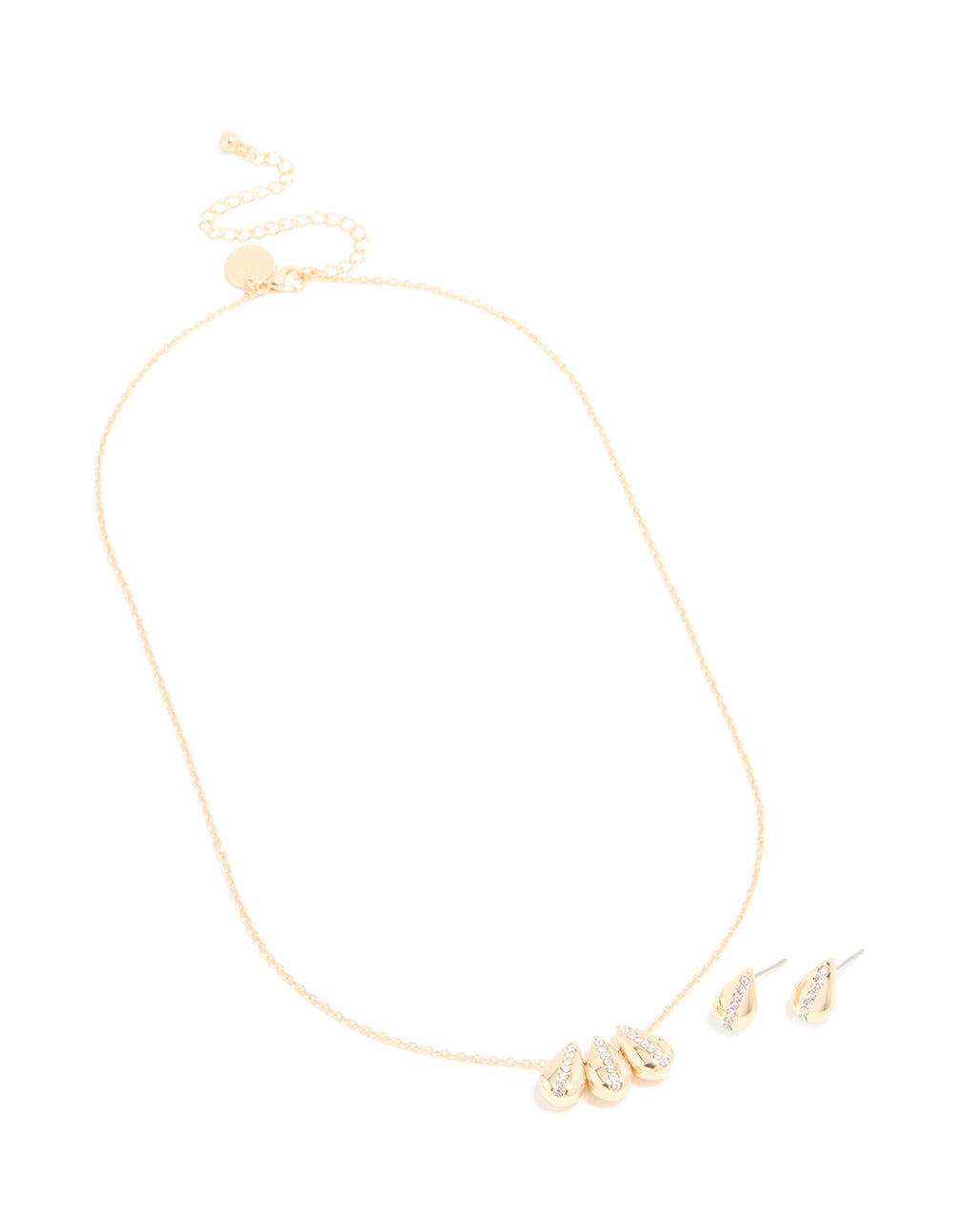 Gold Diamante Centre Petal Necklace & Stud Earrings Set