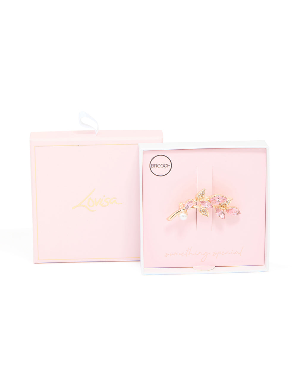 Gold Pink Diamante Pearl Brooch
