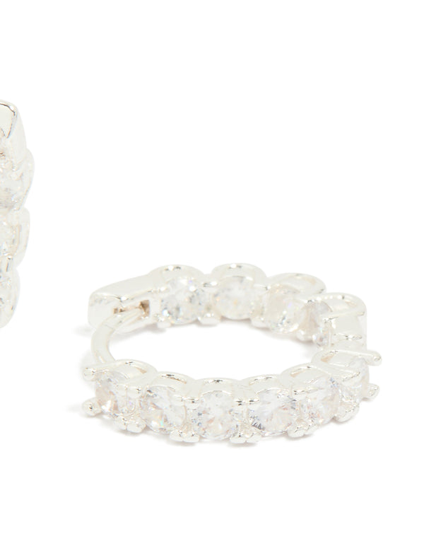 Silver Plated Cubic Zirconia Small Hoop Earrings