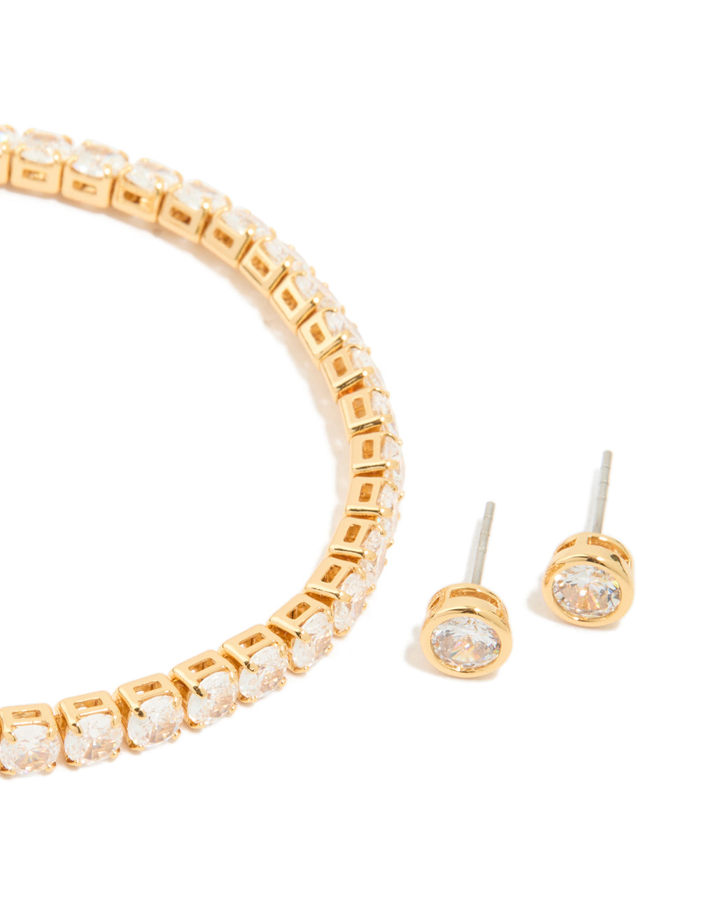 Gold Plated Cubic Zirconia Circle Tennis Bracelet & Earrings Set