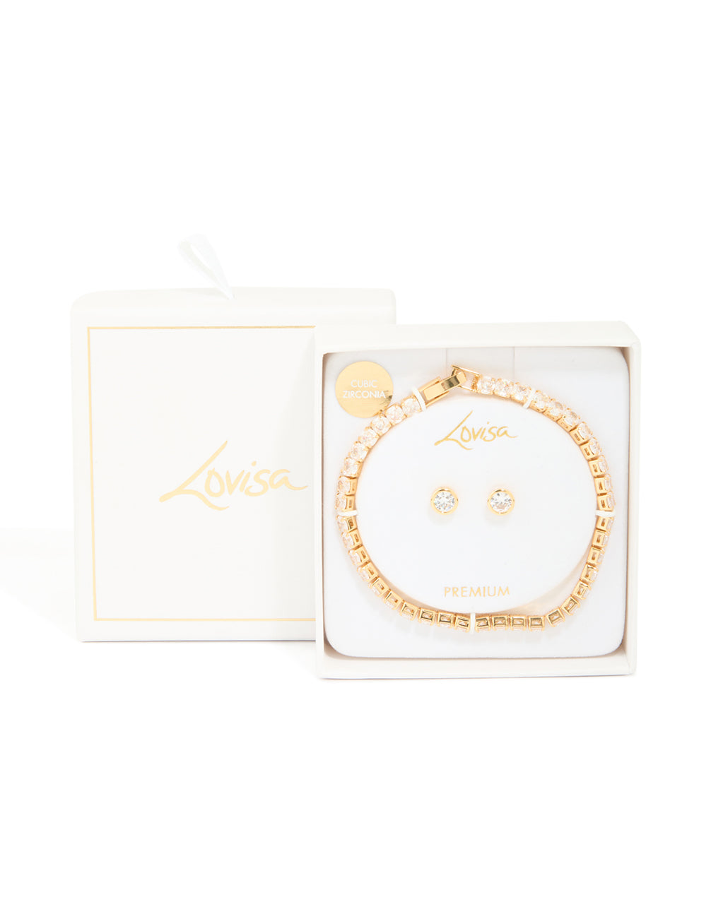 Gold Plated Cubic Zirconia Circle Tennis Bracelet & Earrings Set