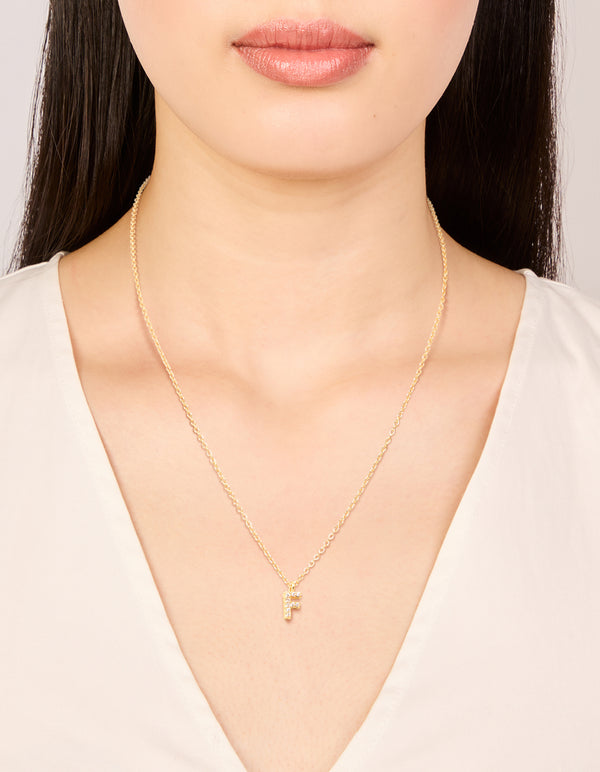 Gold Plated Cubic Zirconia Letter F Necklace