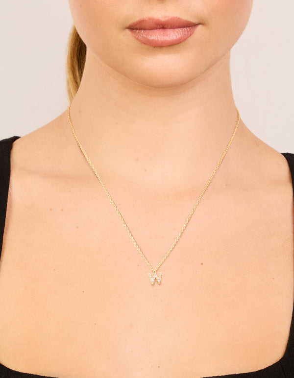 Gold Plated Cubic Zirconia Letter W Necklace