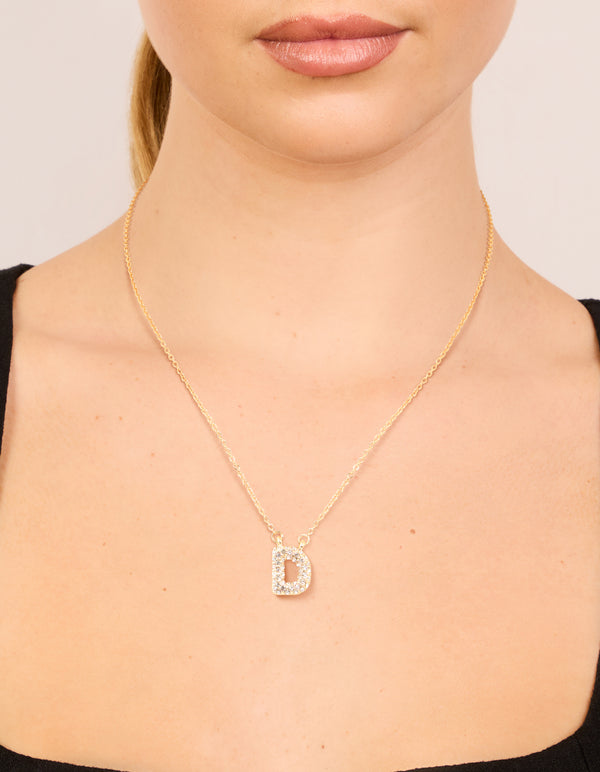 Kids Gold Cubic Zirconia Letter D Necklace