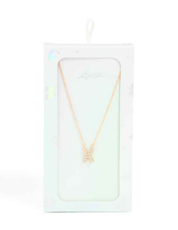 Kids Gold Cubic Zirconia Letter X Necklace