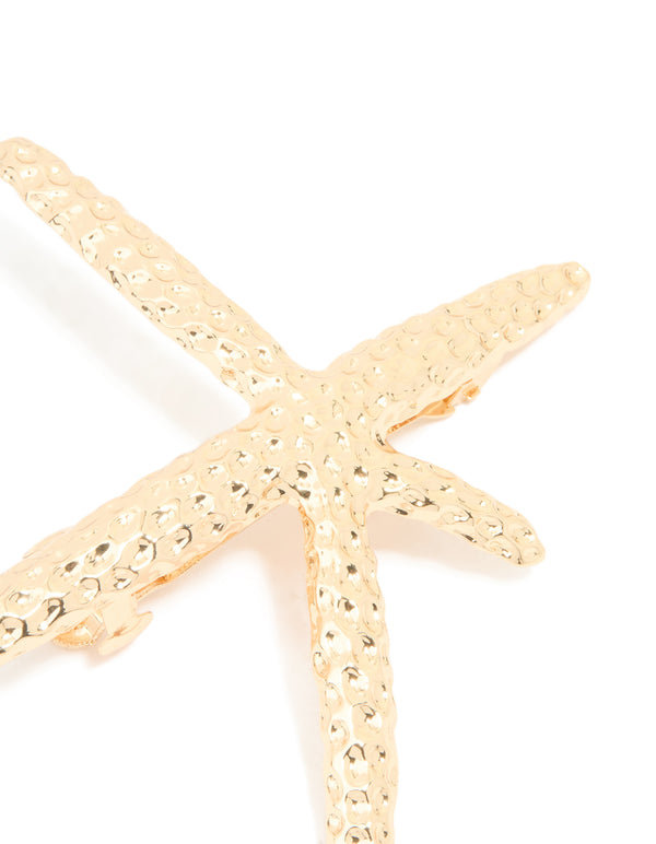 Gold Textured Starfish Hair Clip
