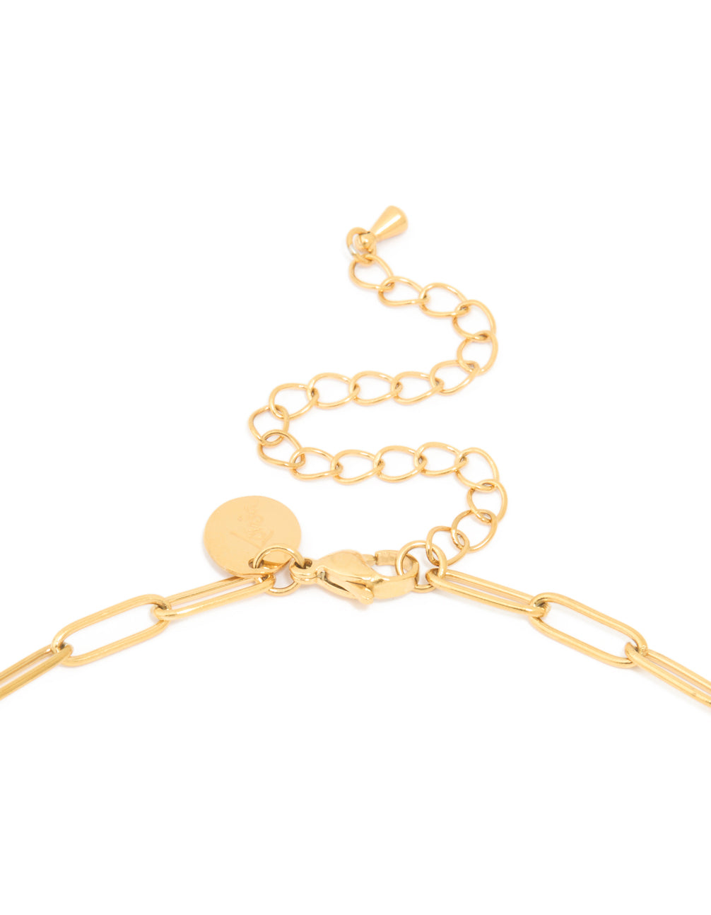 Crafted from waterproof gold plated stainless steel open oval link necklace with chunky design clasp detail view