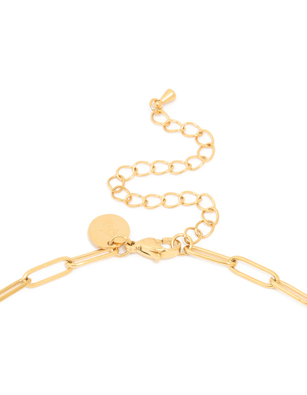 Crafted from waterproof gold plated stainless steel open oval link necklace with chunky design clasp detail view