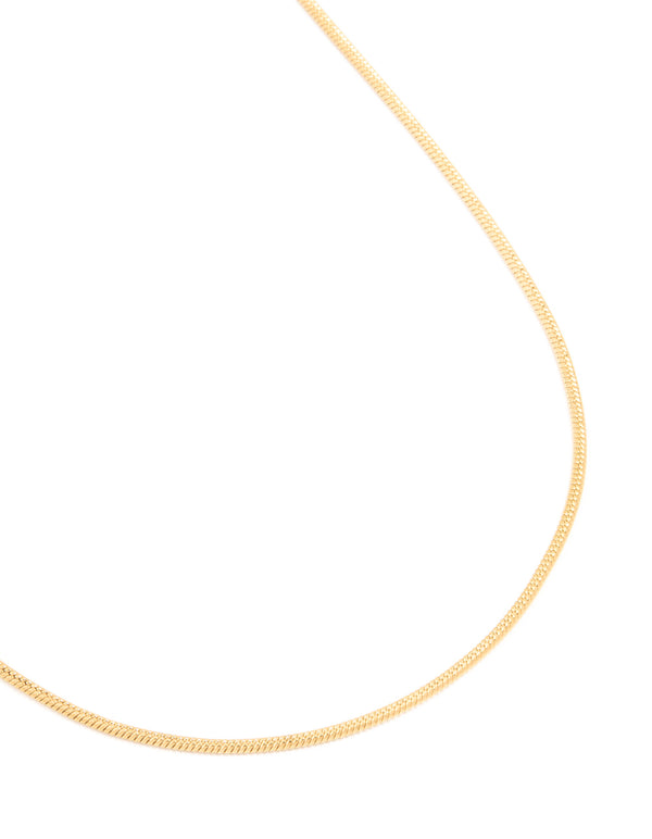 Showcasing a waterproof snake short necklace featuring stainless steel with dainty style in gold plated finish close up view