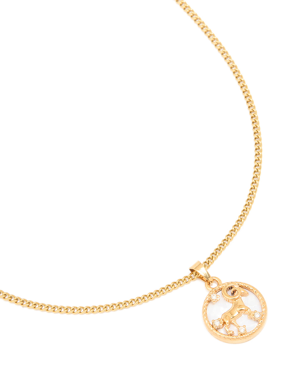 Waterproof Gold Plated Stainless Steel Aries Circle Zodiac Sign Necklace