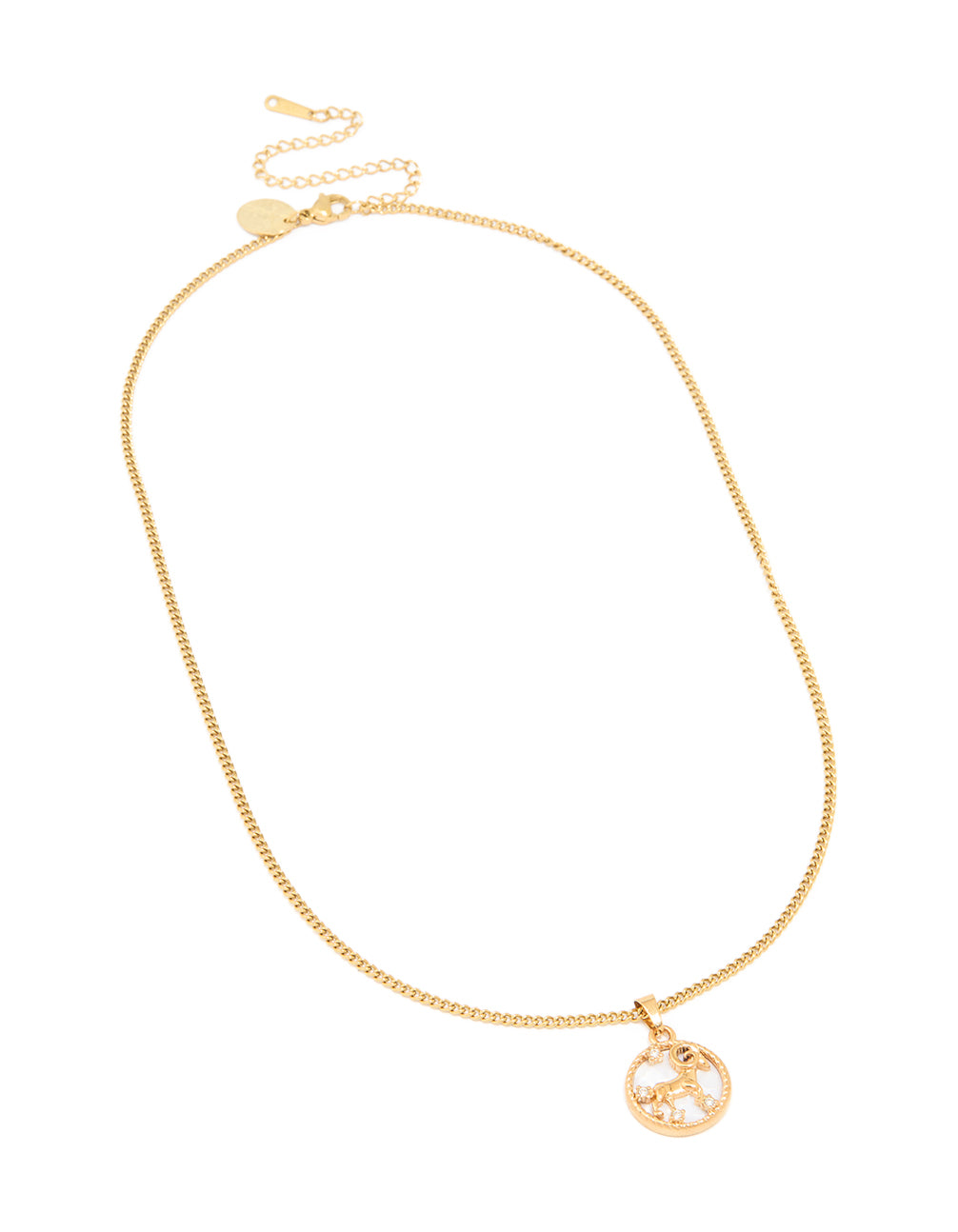 Waterproof Gold Plated Stainless Steel Aries Circle Zodiac Sign Necklace