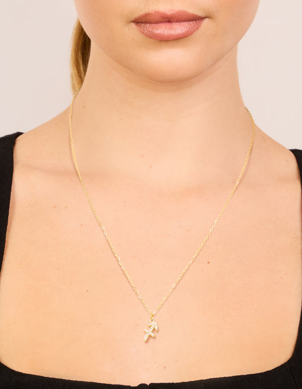 Waterproof Gold Plated Stainless Steel Cubic Zirconia Sagittarius Zodiac Sign Necklace