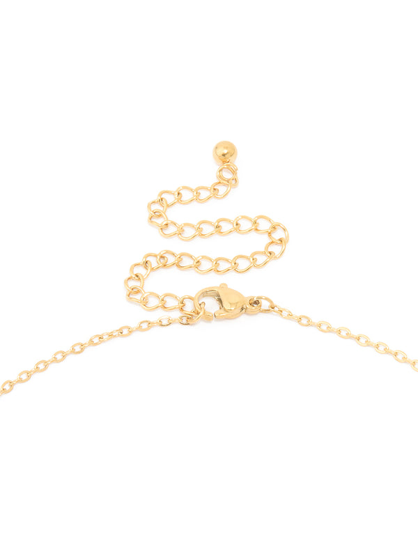 Sophisticated waterproof mini bubble initial T pendant necklace crafted from gold plated stainless steel in dainty style clasp detail view